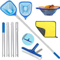 Premium Pool Skimmer Set: 187cm Long Fine Mesh Net, 14cm Deep Leaf Rake, Pool Cleaning Brush, and Cleaning Cloth for Swimming Pools and Ponds