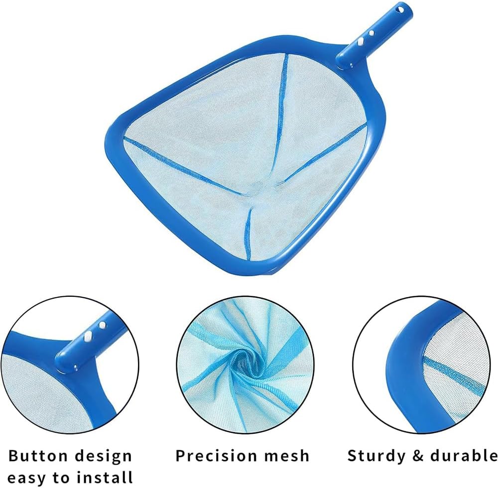 Premium Pool Skimmer Set: 187cm Long Fine Mesh Net, 14cm Deep Leaf Rake, Pool Cleaning Brush, and Cleaning Cloth for Swimming Pools and Ponds
