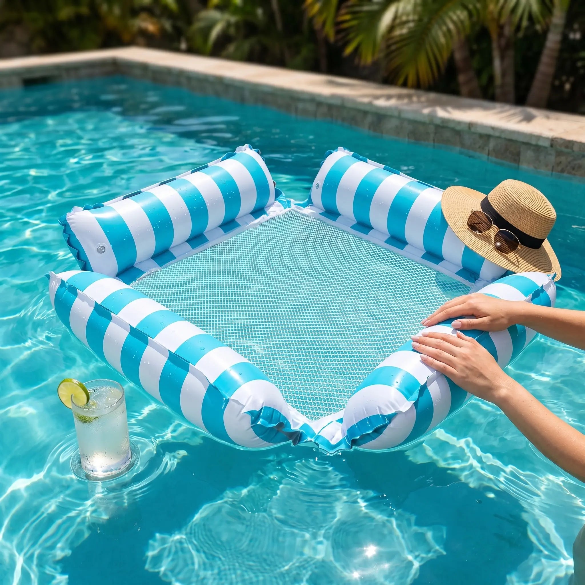 Adult Pool Floats, Inflatable Hammock Pool Floats, Portable Floating Pool Chair, Pool Lounge Chair for Adults, Summer Pool Float Raft for Relaxing & Travel, Backyard Party Pool Accessories, Beach Vacation Pool Gear, Swimming Pool Set， Pool Accessories,Su