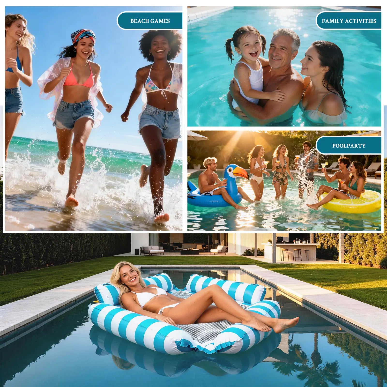 Adult Pool Floats, Inflatable Hammock Pool Floats, Portable Floating Pool Chair, Pool Lounge Chair for Adults, Summer Pool Float Raft for Relaxing & Travel, Backyard Party Pool Accessories, Beach Vacation Pool Gear, Swimming Pool Set， Pool Accessories,Su